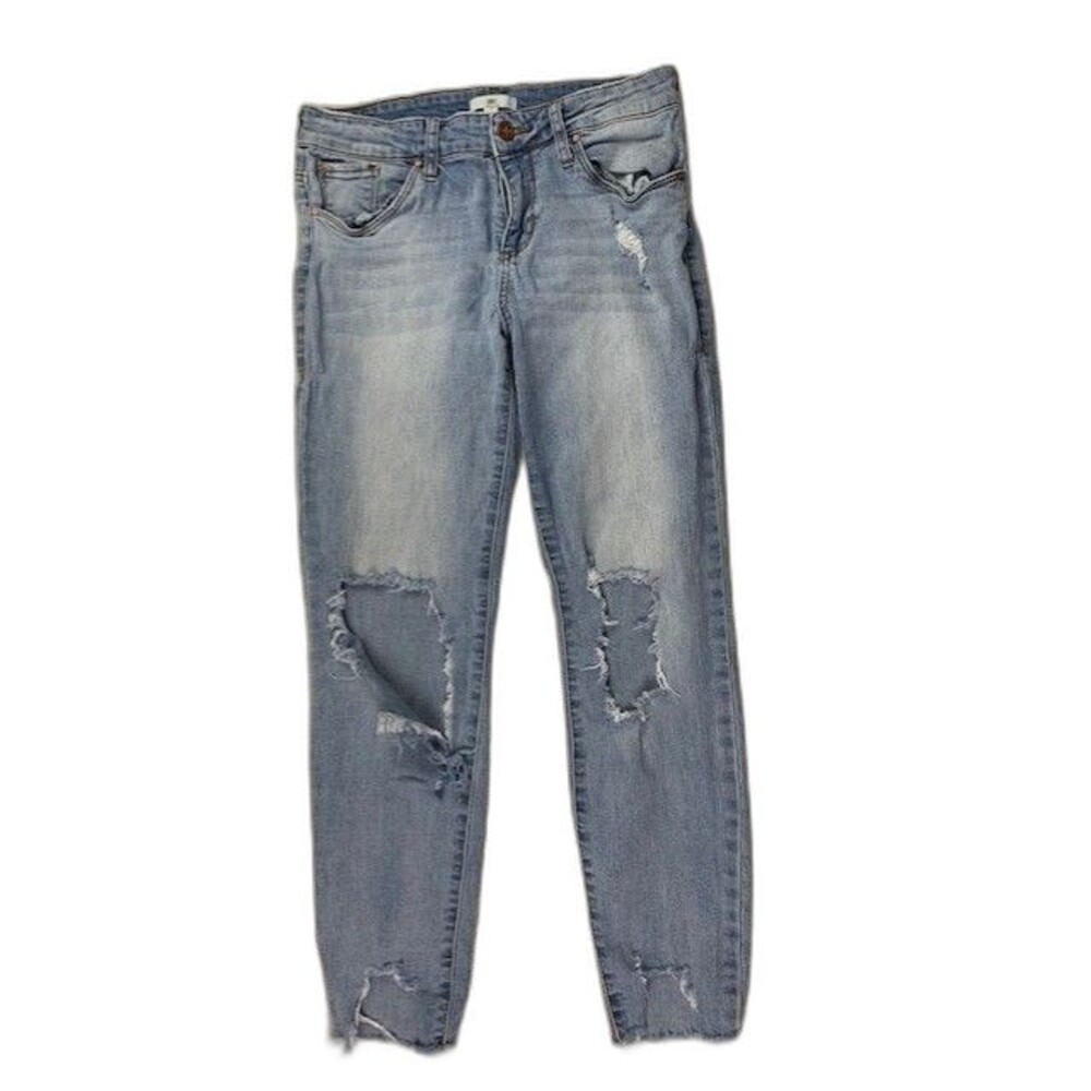 BP Size 29 Womens Jeans Rip Torn Distressed Tapered Raw Hem Stretch Mid Rise